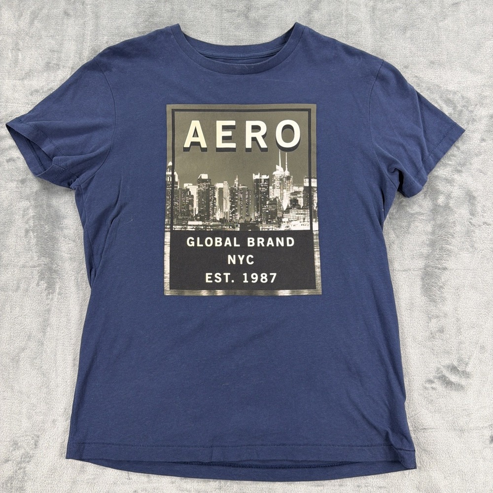 Aeropostale NYC Graphic T-Shirt Men's Small Blue Global Brand 1987 Casual Tee